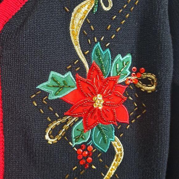 VTG Dress Barn Zip Up Cardigan Sweater Embroidered Beaded Christmas Sz S Roomy - Picture 7 of 10